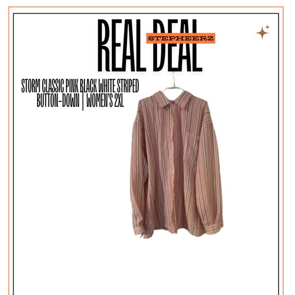 Classic Pink Black White Striped Button-Down | Women’s 2XL - Picture 1 of 1